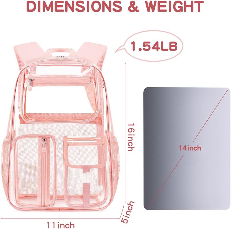 Cusangel Pink See Through Backpack For Women, Clear Backpack Heavy Duty,Clear BookBag,16 x11 x5inch TPU Large Capacity for School,stadium events, Sport Events,Travel,mochila transparente para mujer (Pink) - Image 3